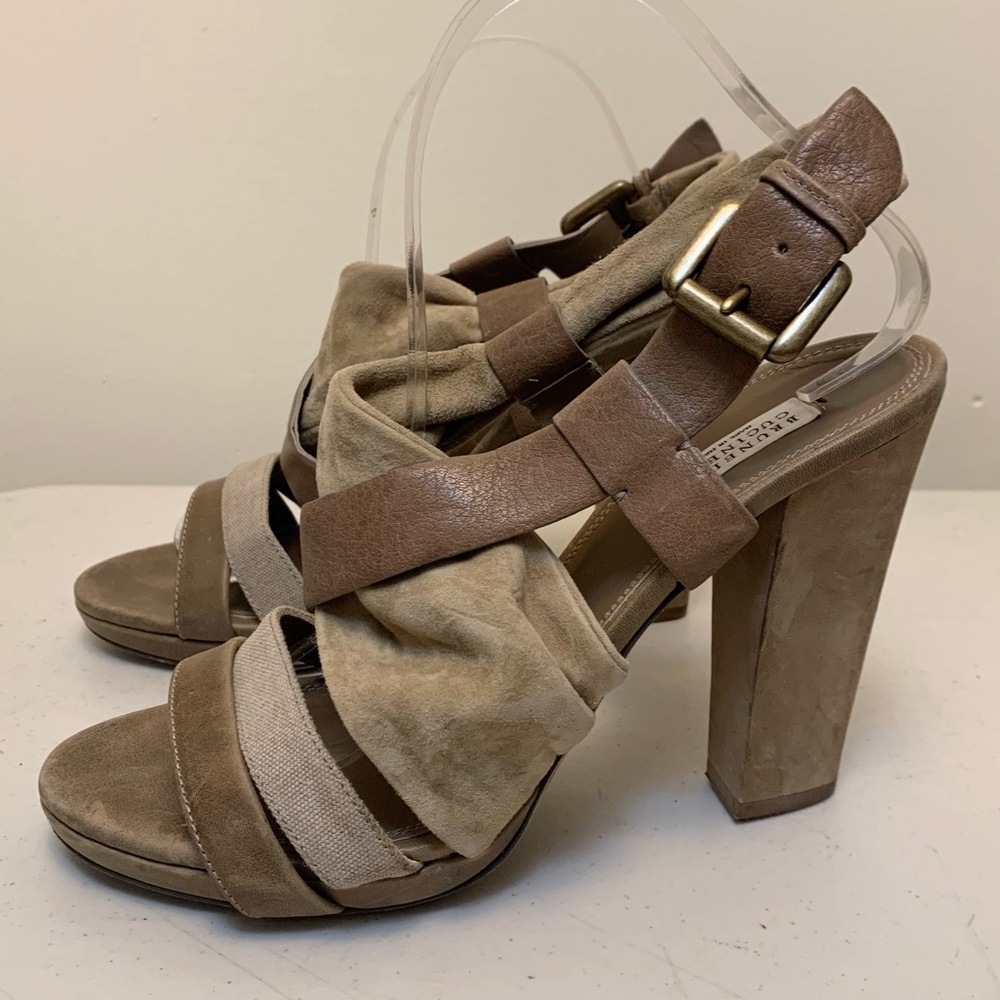 Brunello Cucinelli Beige Suede Leather Sandals